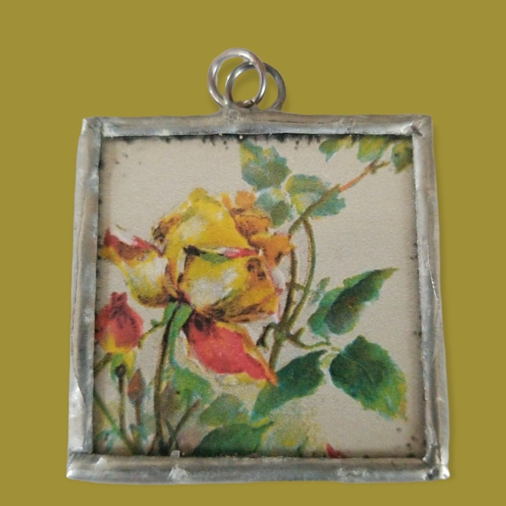Hand Crafted Soldered Glass Charm Vintage Papers "Make A Wish" - Picture 3 of 6